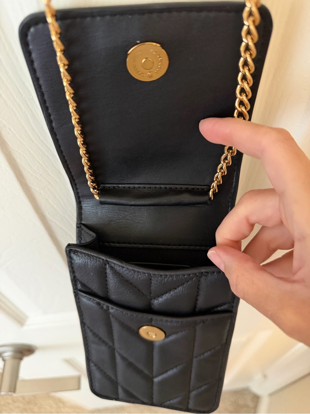 Karl Lagerfeld Black Quilted Mini Crossbody with Gold Chain